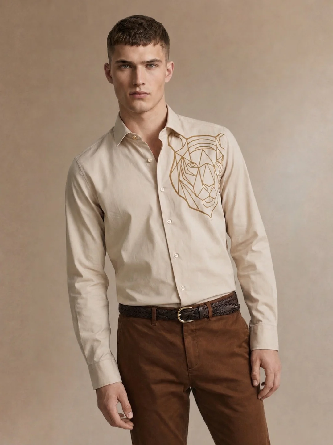 Iconic Men Cream Graphic Print Regular Fit Pure Cotton Shirt - Image 2