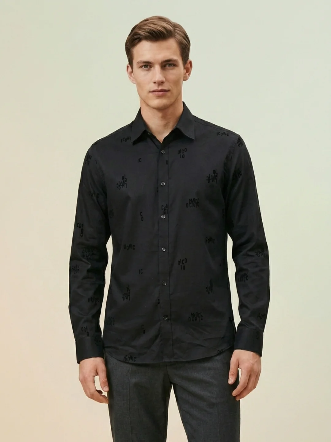 Iconic Men Black Printed Regular Fit Shirt - Image 2