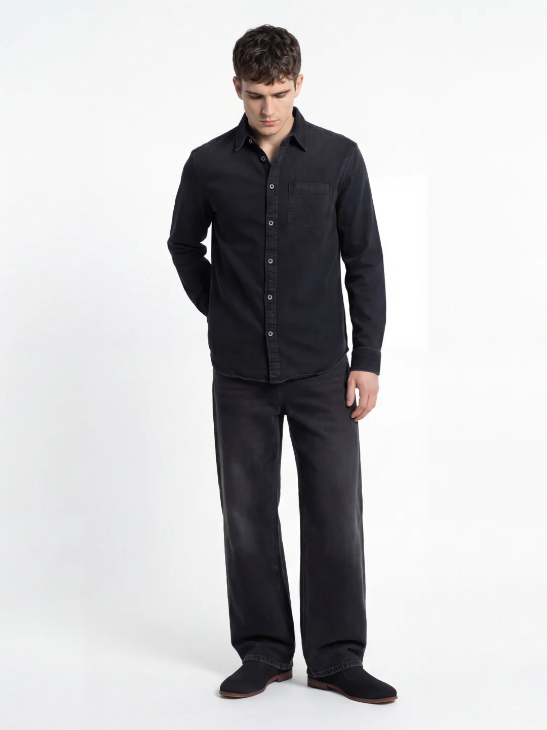 Iconic Men Black Solid Regular Fit Shirt - Image 5