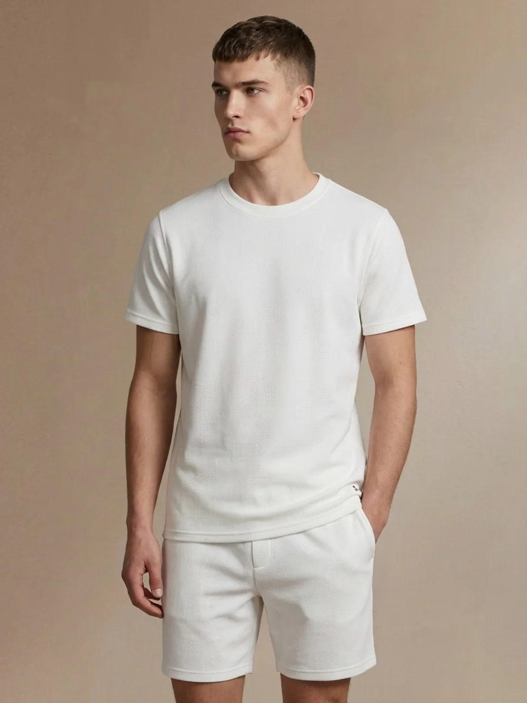 Iconic Men White Textured Regular Fit T-Shirt - Image 2