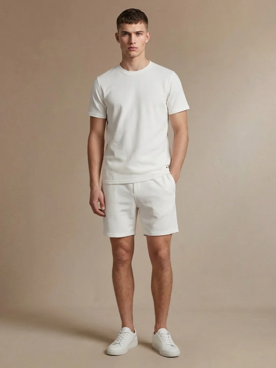 Iconic Men White Textured Regular Fit T-Shirt - Image 5