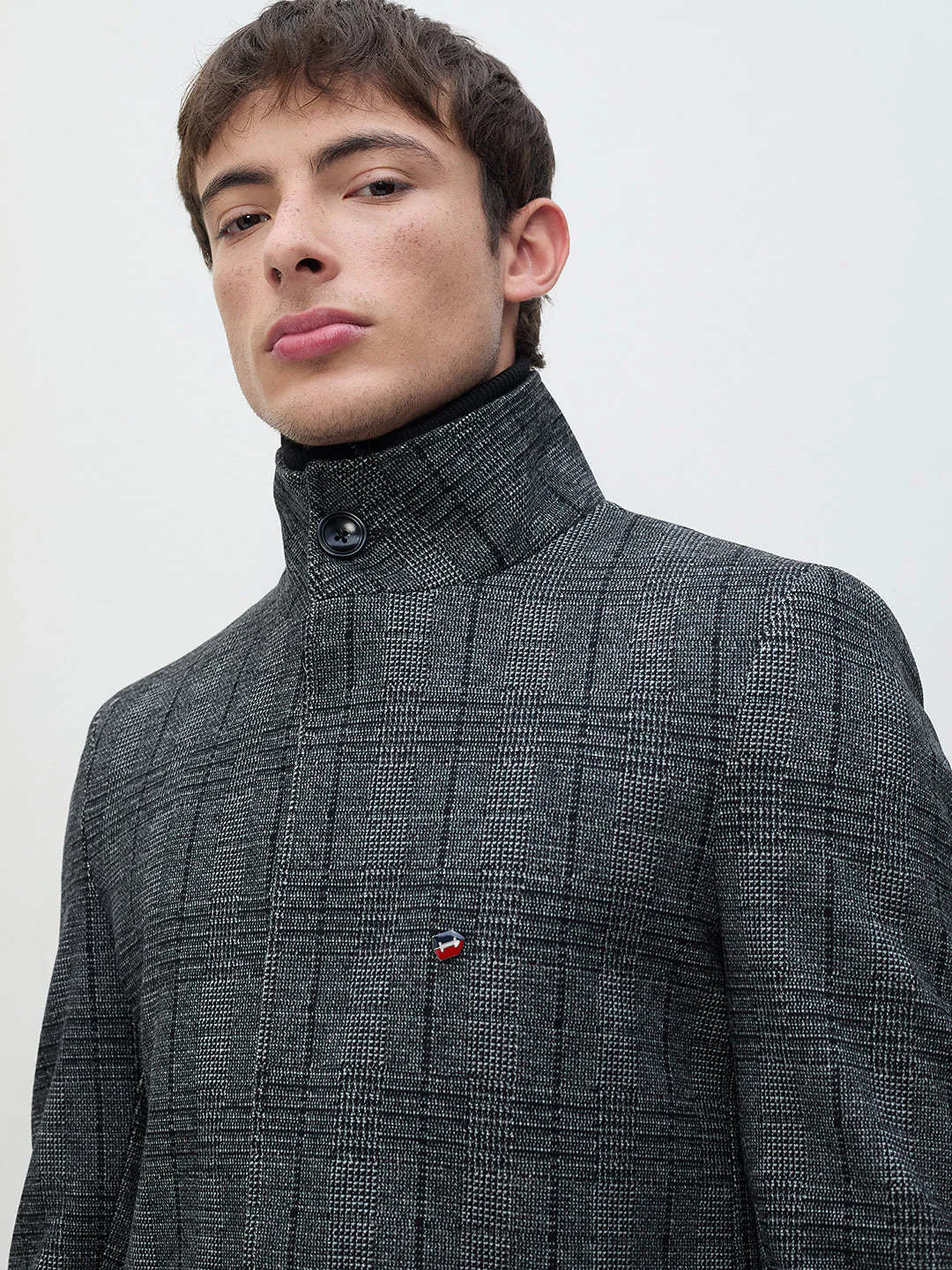 ICONIC Men Grey Checks Regular Fit Overcoat - Image 4