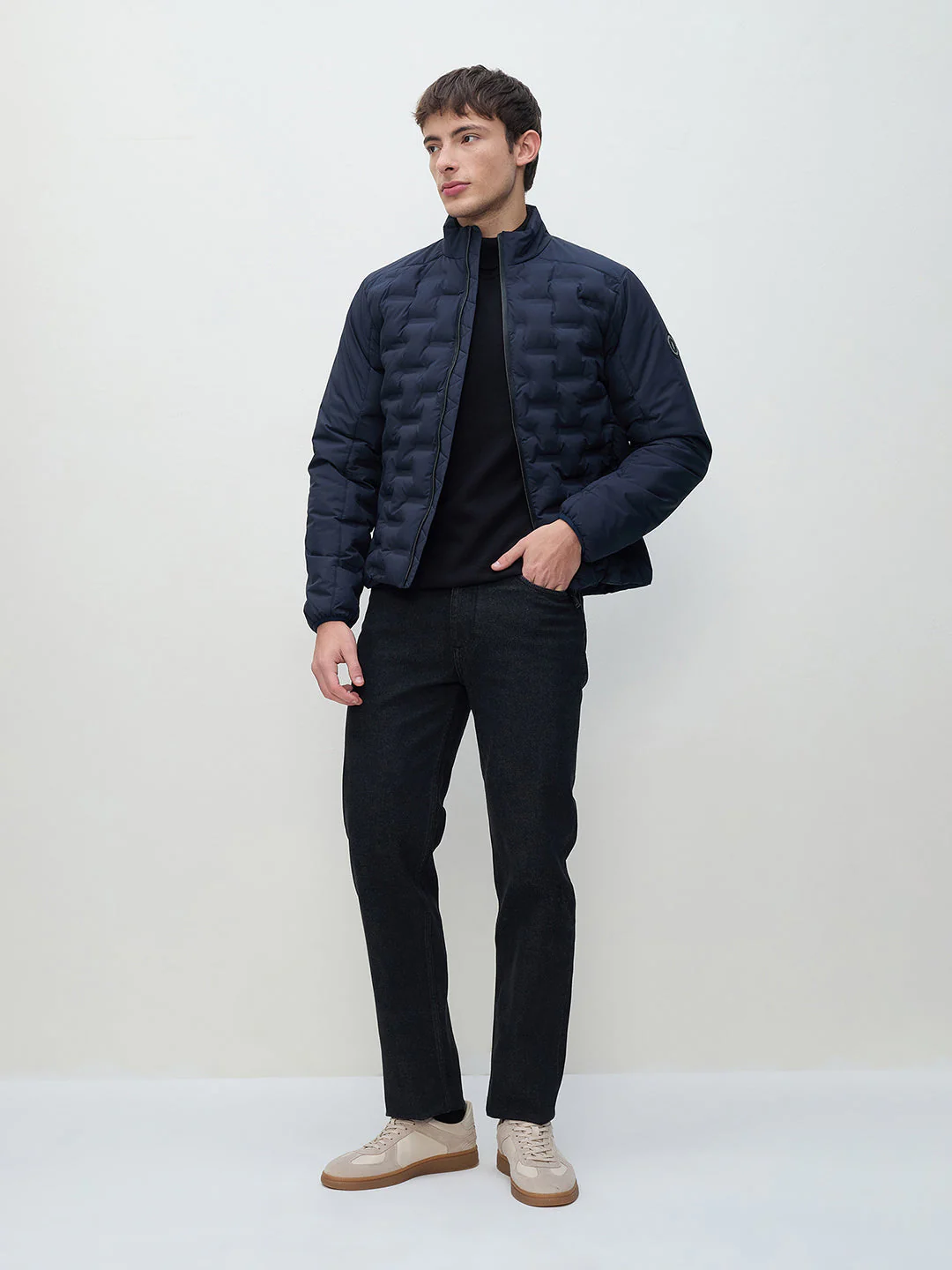 ICONIC Men Navy Blue Quilted High Neck Puffer Jacket - Image 5
