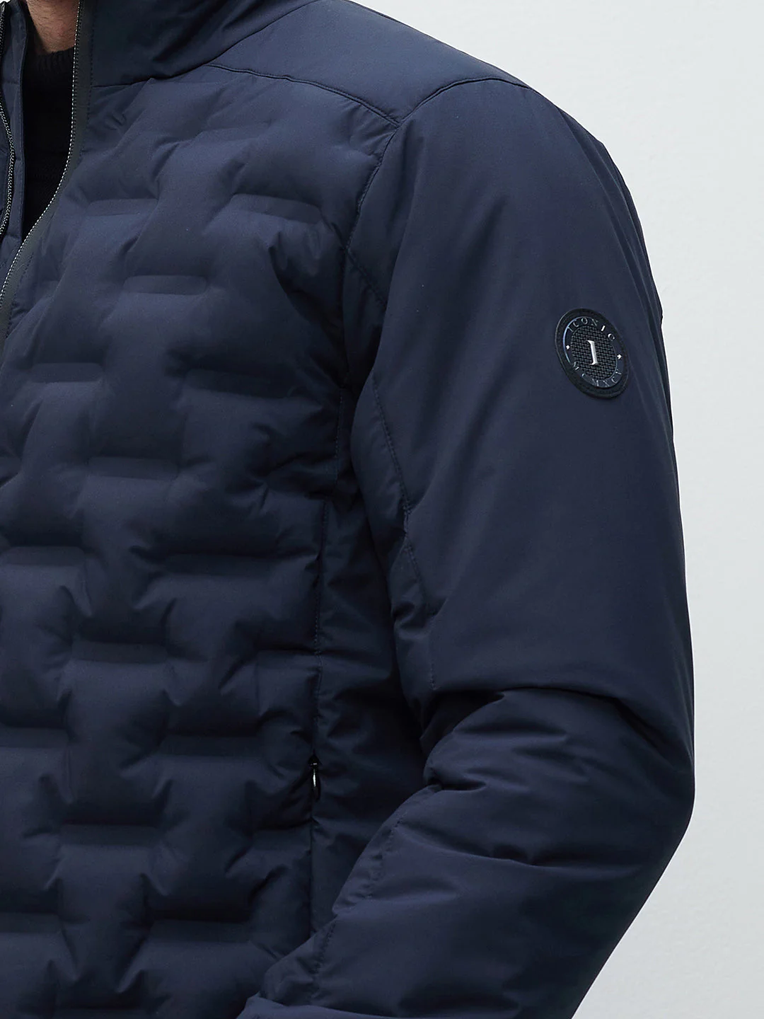 ICONIC Men Navy Blue Quilted High Neck Puffer Jacket - Image 7