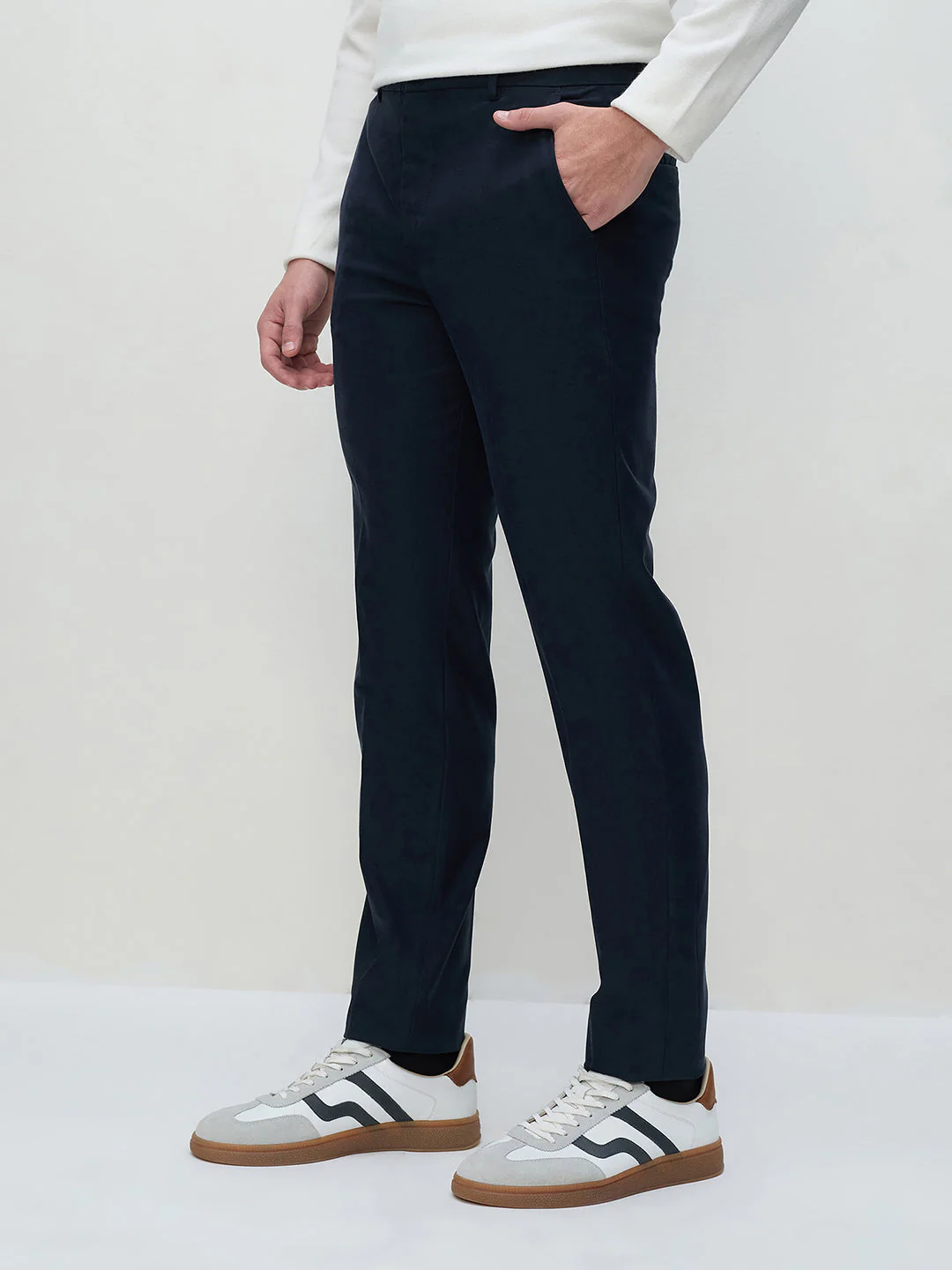 ICONIC Men Blue Regular Fit Flat Front Trouser - Image 2