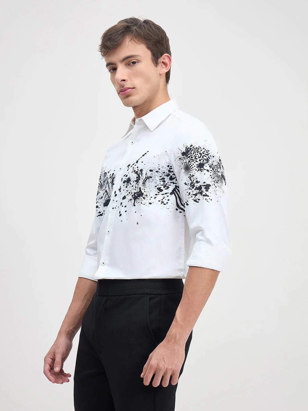 Iconic Men Regular Fit White Floral Pure Cotton Satin Shirt - Image 2