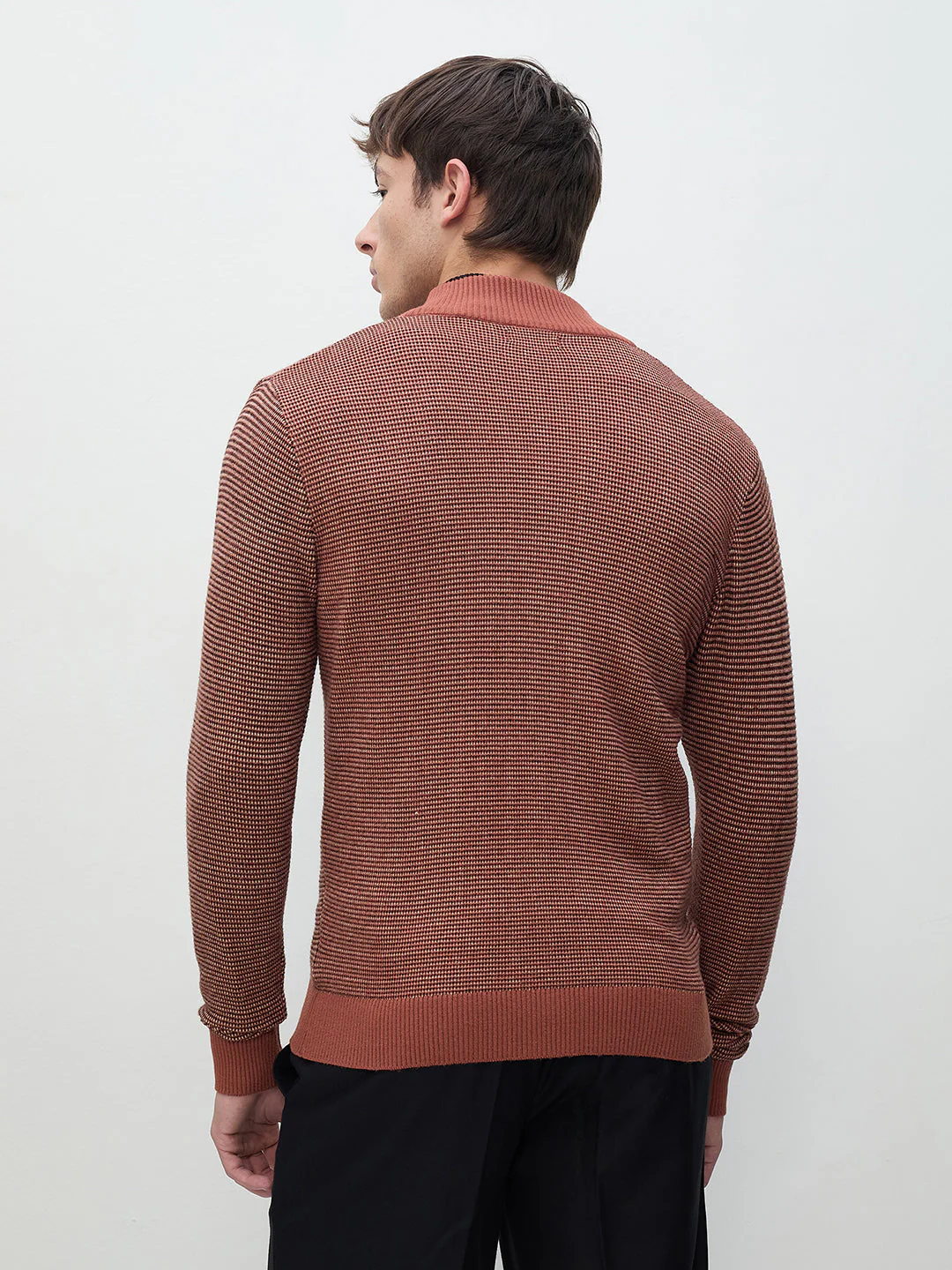 ICONIC Men Brown Textured Crew Neck Sweater - Image 4