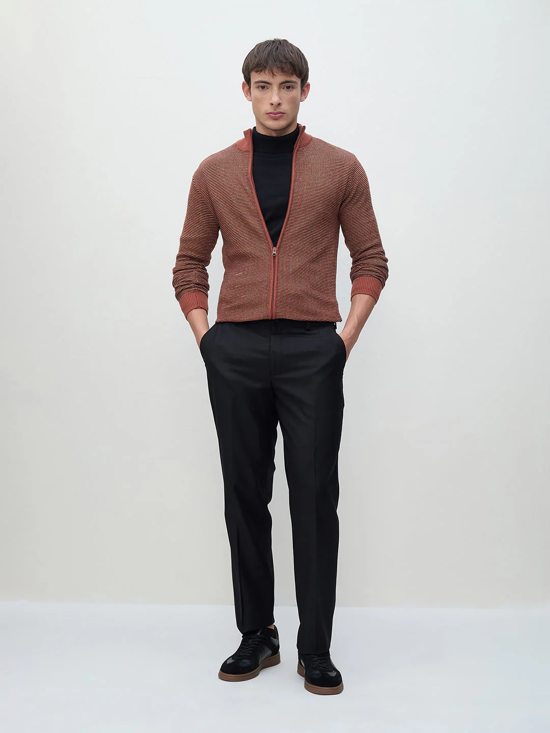 ICONIC Men Brown Textured Crew Neck Sweater - Image 5