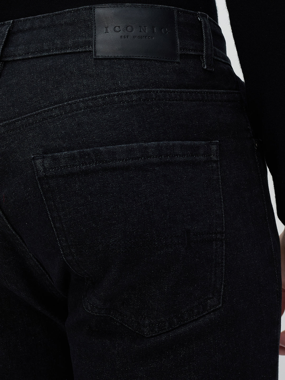 Iconic Black Solid Stretchable Regular Fit Jeans - Image 6