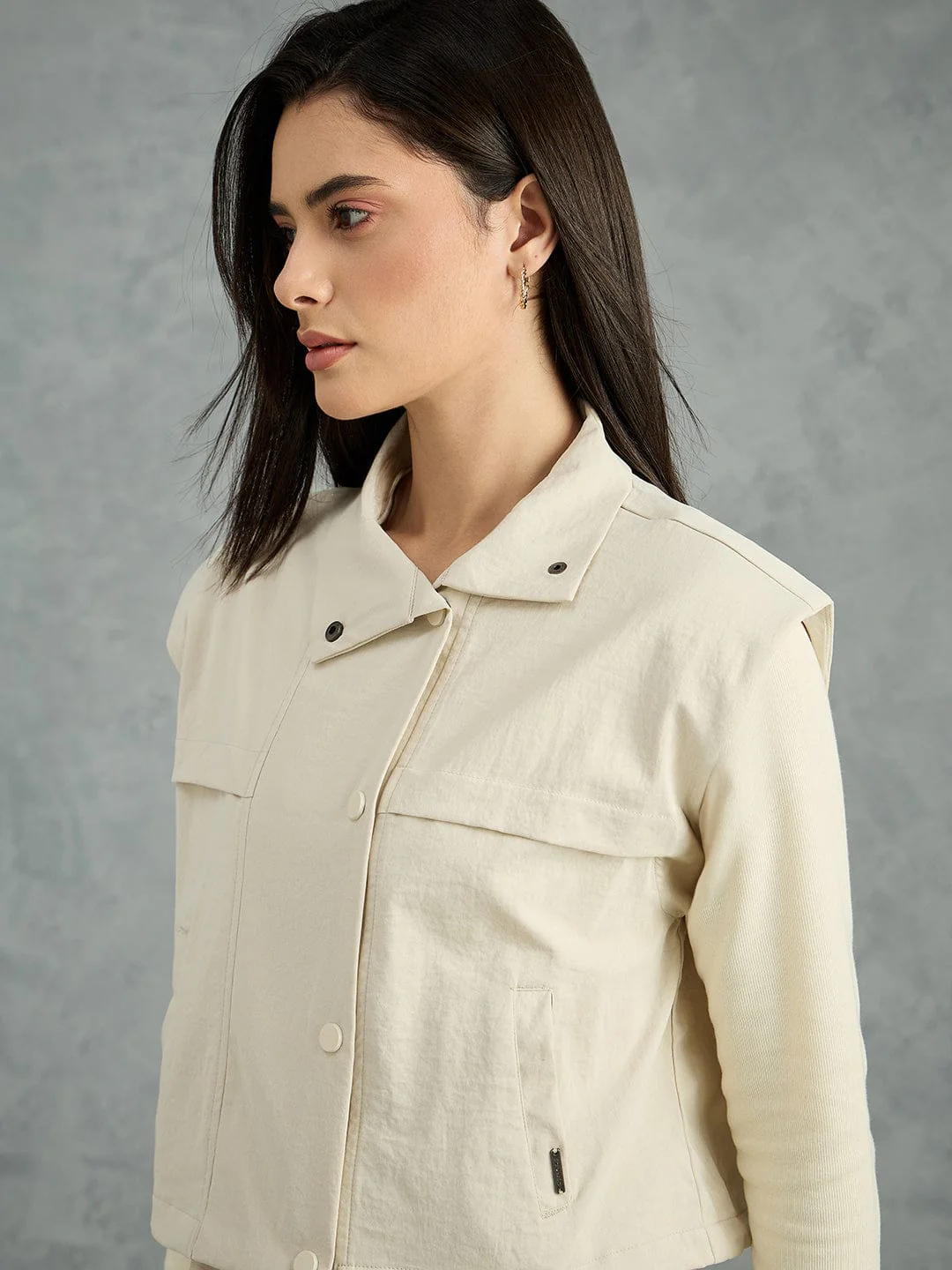 Iconic Women Beige Solid Pure Cotton Collared Dress - Image 3