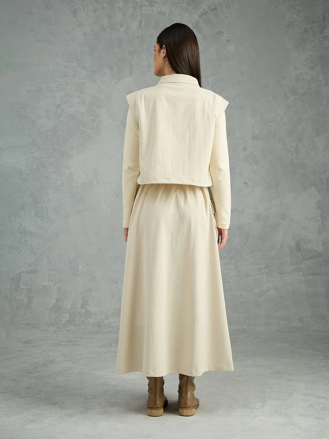 Iconic Women Beige Solid Pure Cotton Collared Dress - Image 4