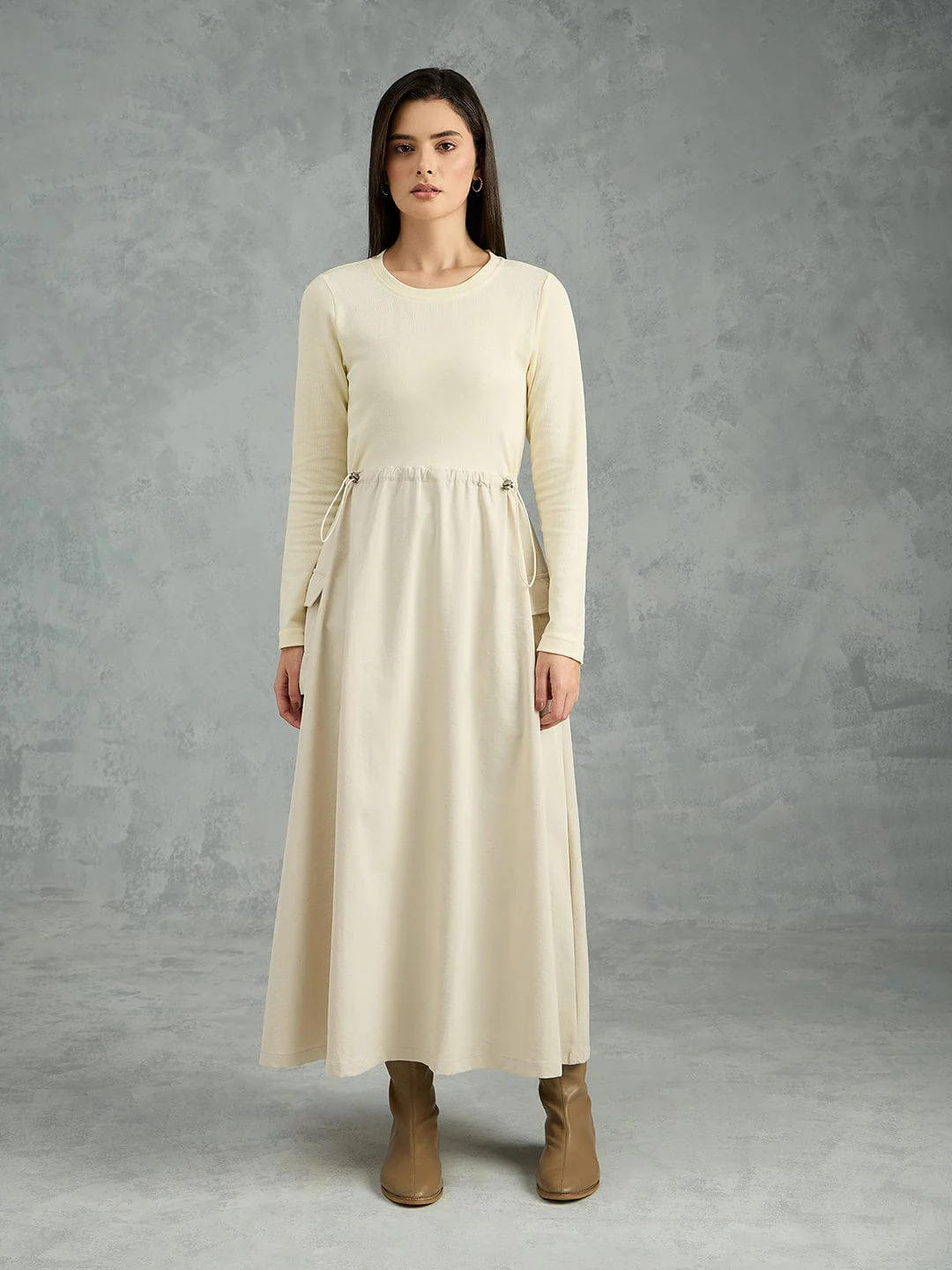 Iconic Women Beige Solid Pure Cotton Collared Dress - Image 6