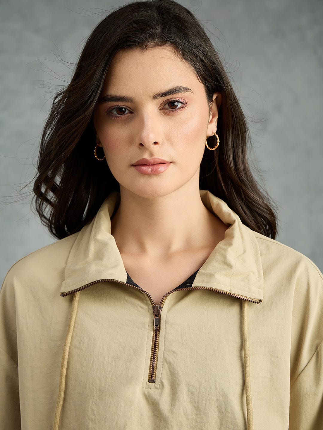 Iconic Women Beige Solid Collared Loose Fit Jacket - Image 3