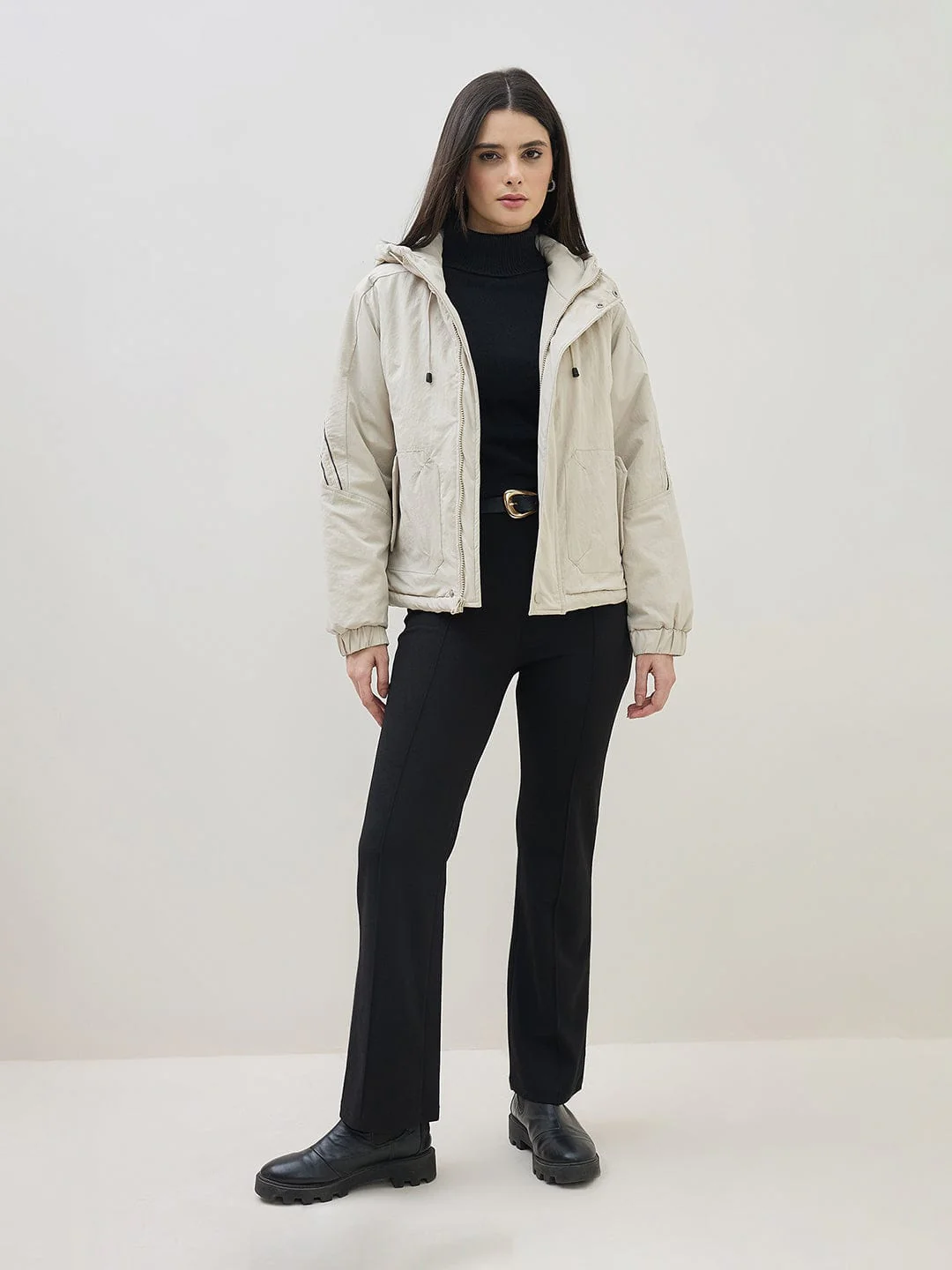 Iconic Women Grey High Neck Regular Fit Hooded Jacket - Image 6