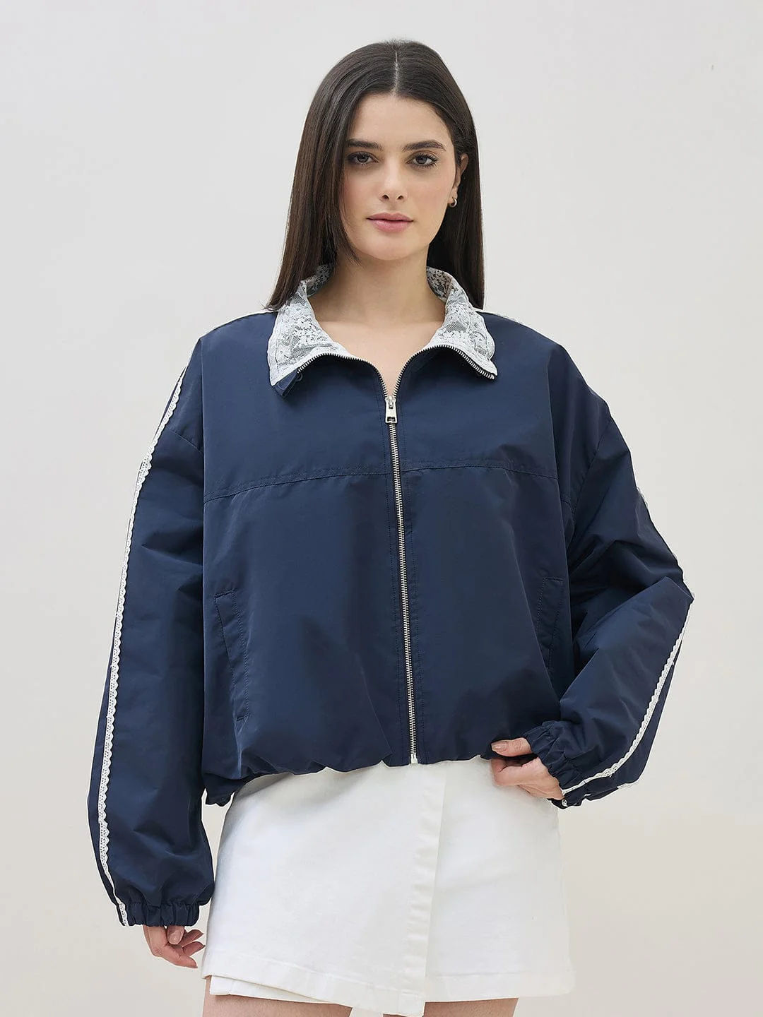 ICONIC Women Teal Blue Polo Collar Regular Fit Jacket