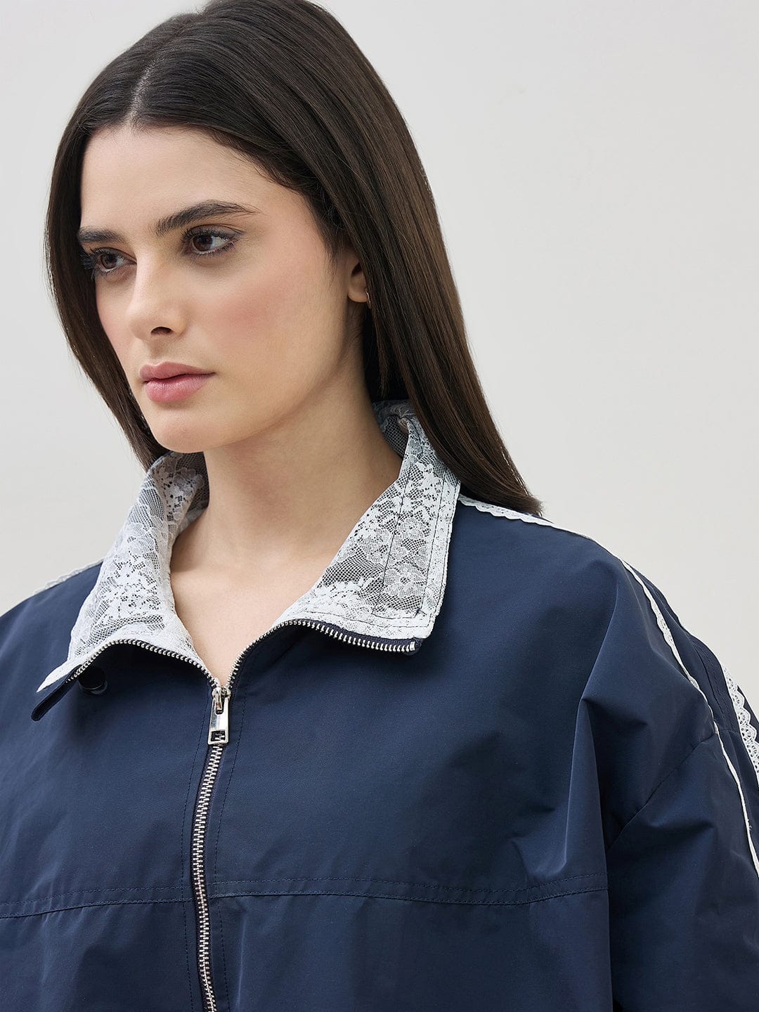 ICONIC Women Teal Blue Polo Collar Regular Fit Jacket - Image 3