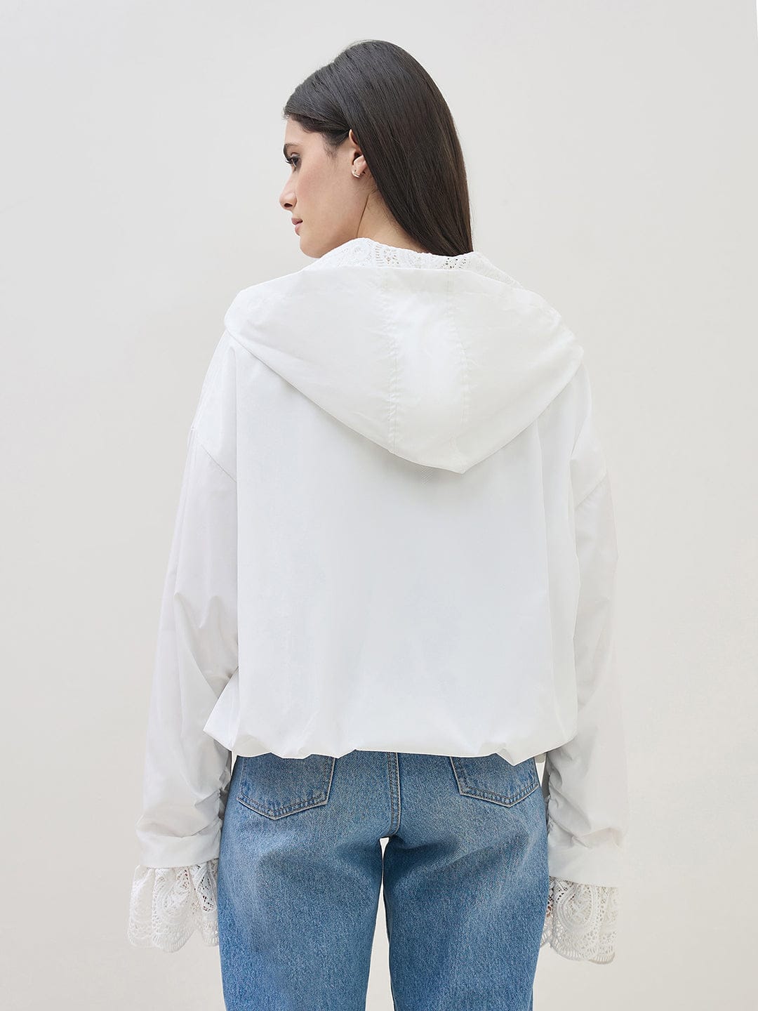 ICONIC Women White Hooded Regular Fit Jacket - Image 4