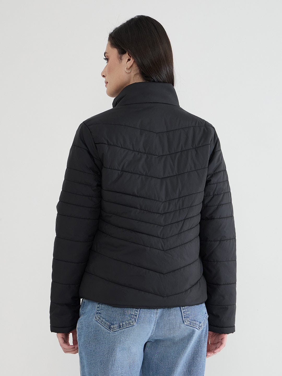 Iconic Women Black Solid High Neck Jacket - Image 4