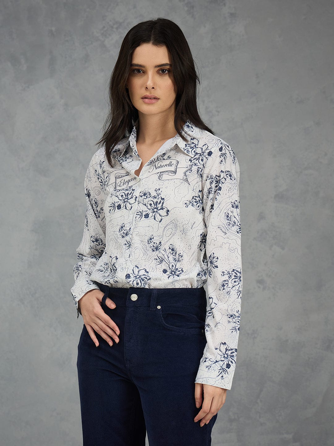 Iconic Women Off White Printed Collared Shirt - Image 2