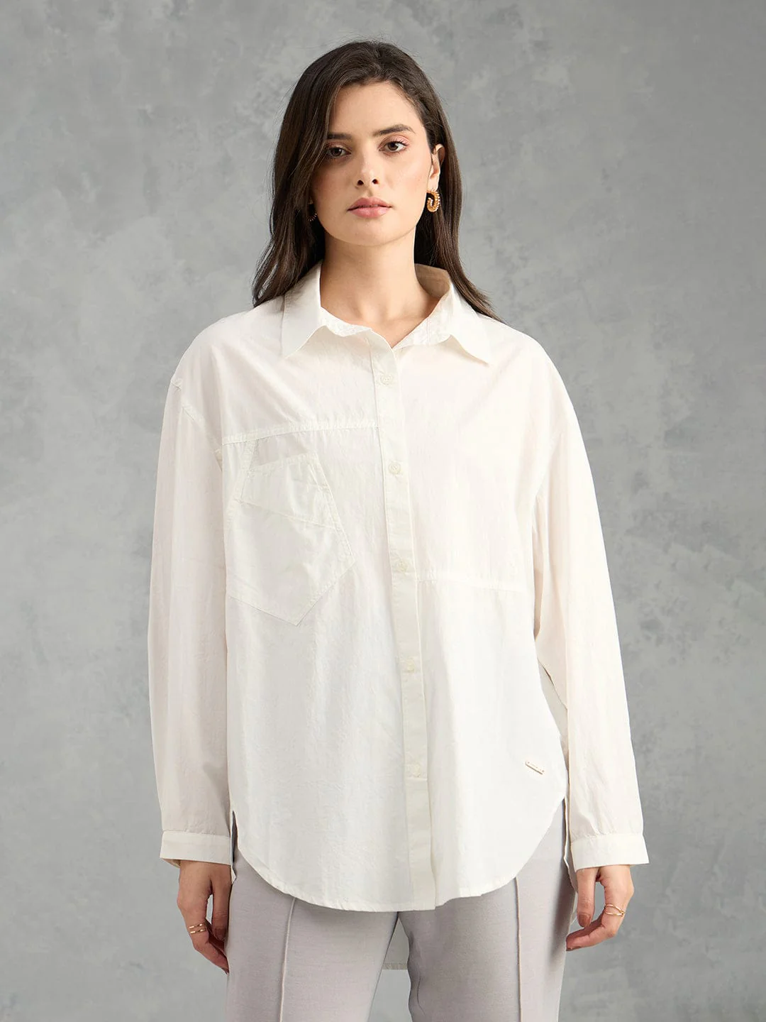 Iconic Women White Solid Pure Cotton Collared Shirt - Image 6