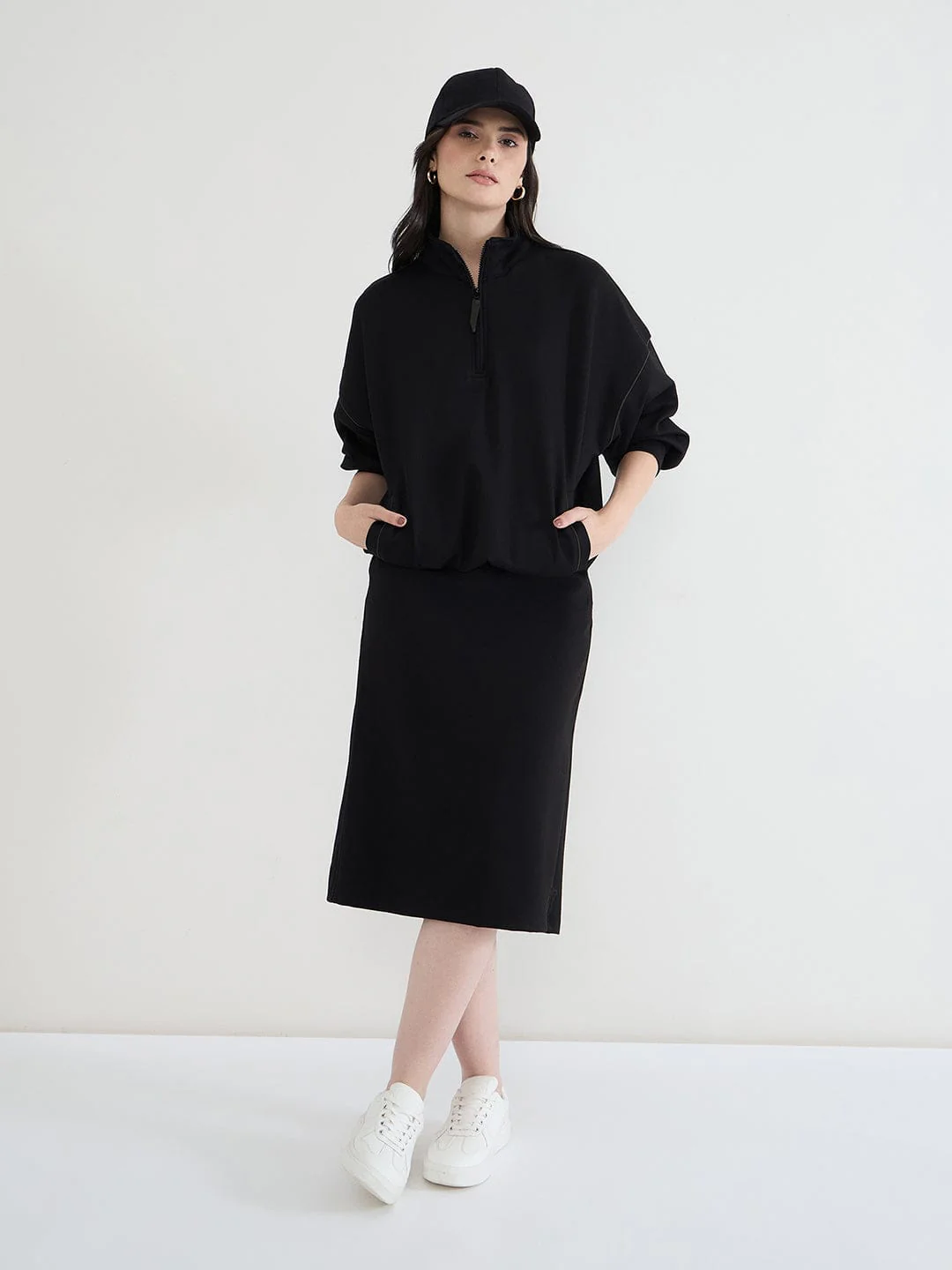 Iconic Women Black Solid Midi Skirt - Image 5