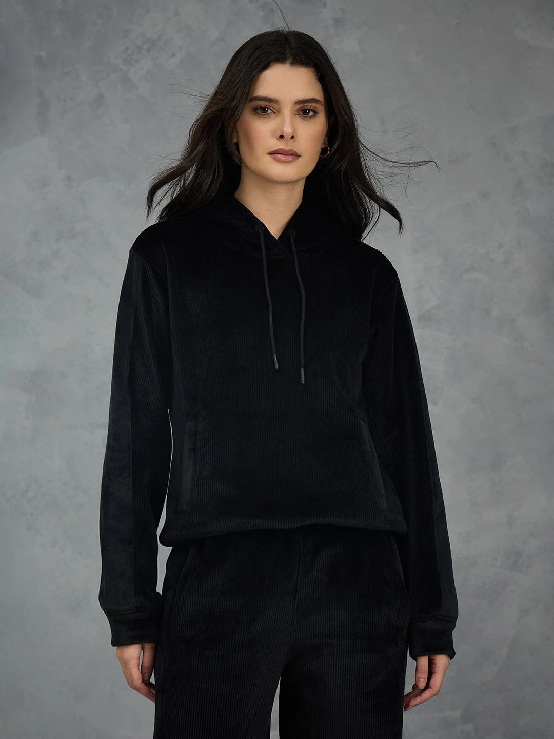 Iconic Women Black Solid Hoodie - Image 2