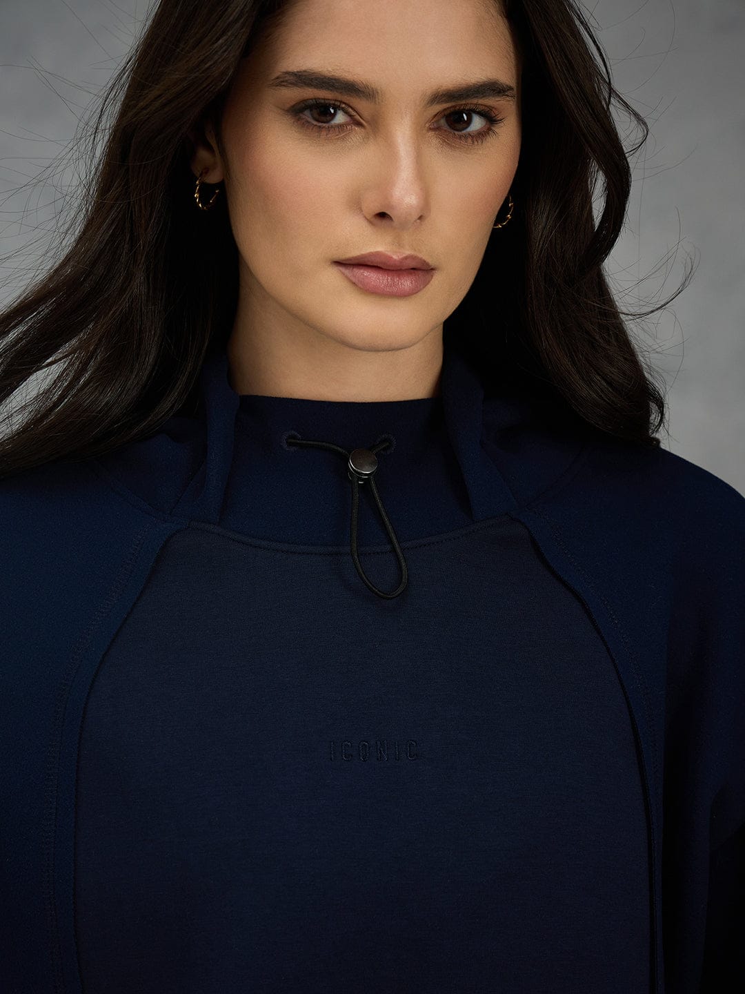 Iconic Women Navy Blue Solid Hoodie - Image 4