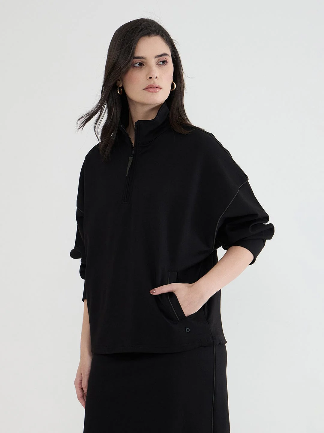 Iconic Women Black Solid Collared Sweatshirt - Image 2