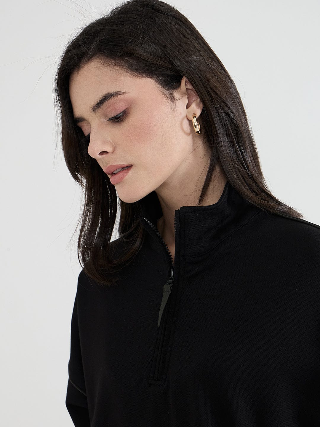 Iconic Women Black Solid Collared Sweatshirt - Image 3