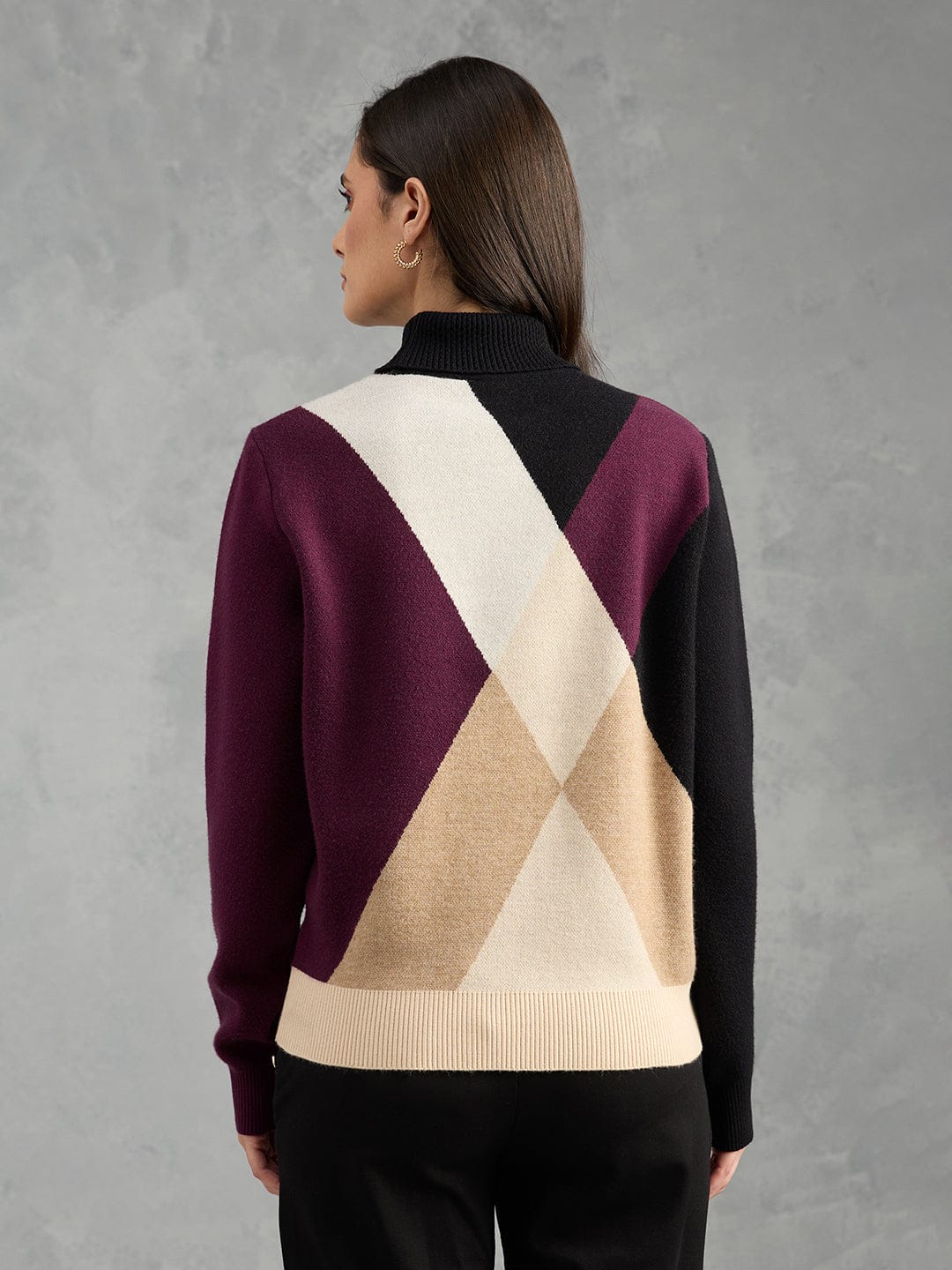 Iconic Women Multicolor Textured High Neck Sweater - Image 4