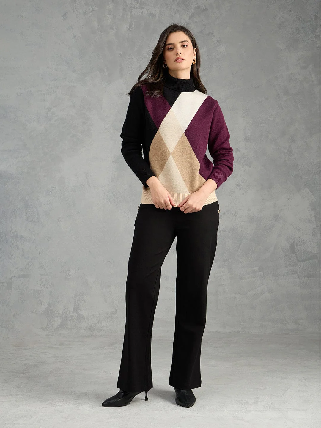 Iconic Women Multicolor Textured High Neck Sweater - Image 5