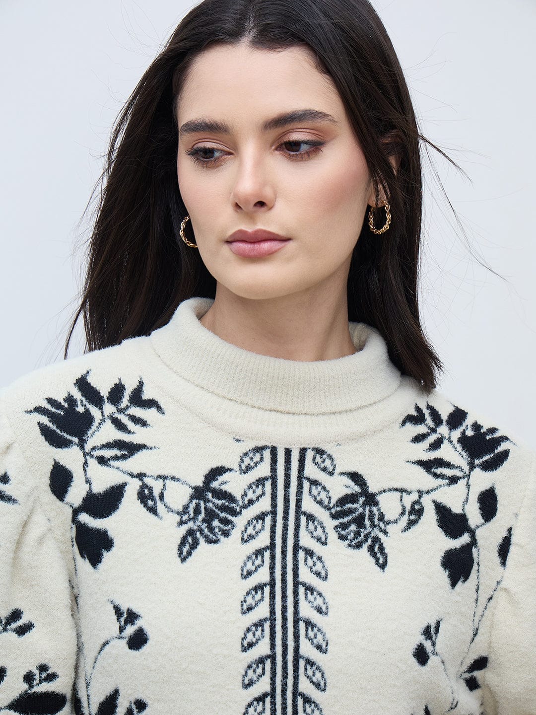 Iconic Women Off White Textured High Neck Sweater - Image 4