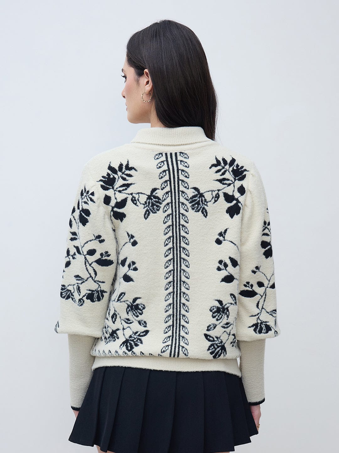 Iconic Women Off White Textured High Neck Sweater - Image 5