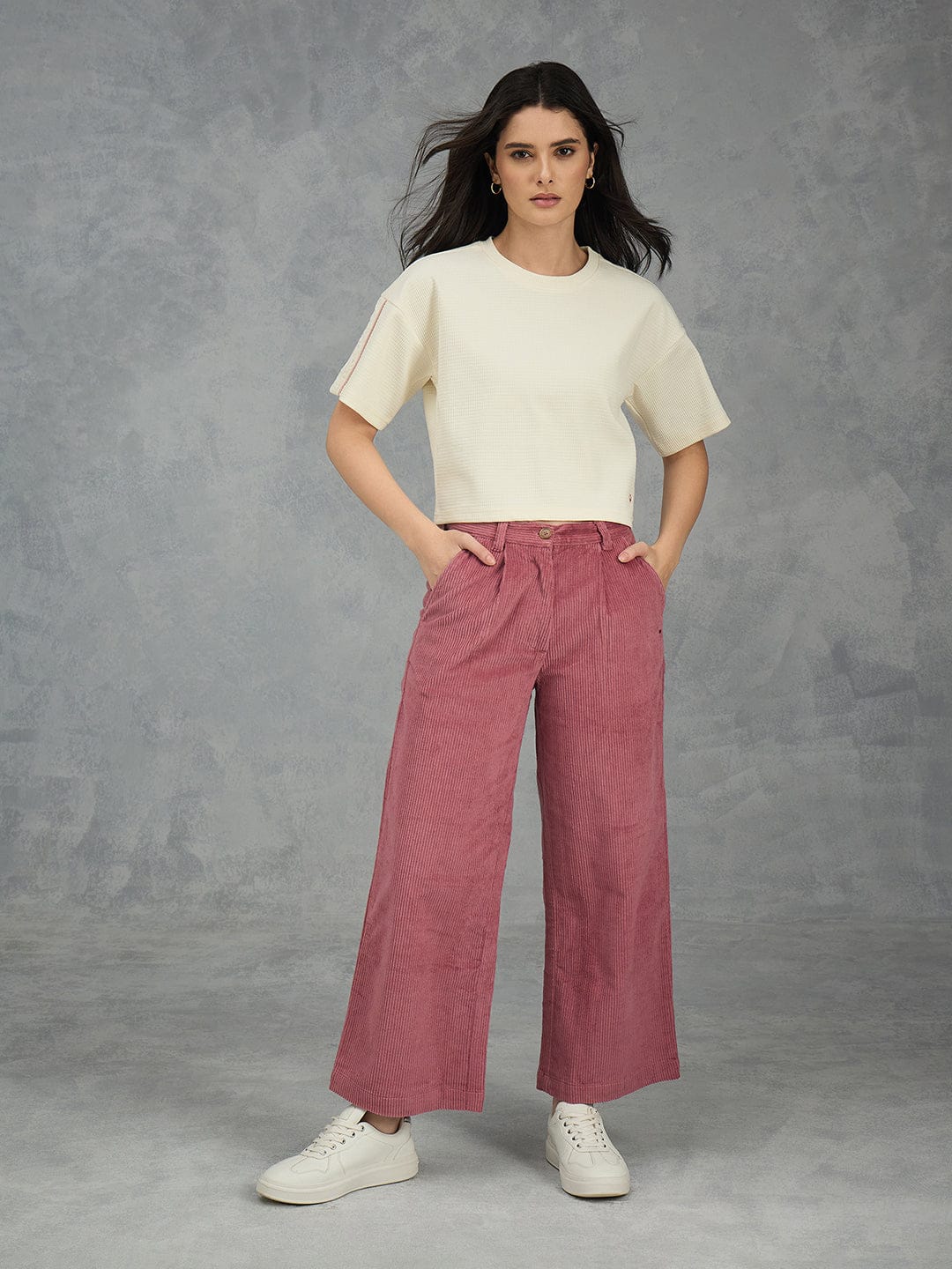 Iconic Women Cream Solid Round Neck T-Shirt - Image 5