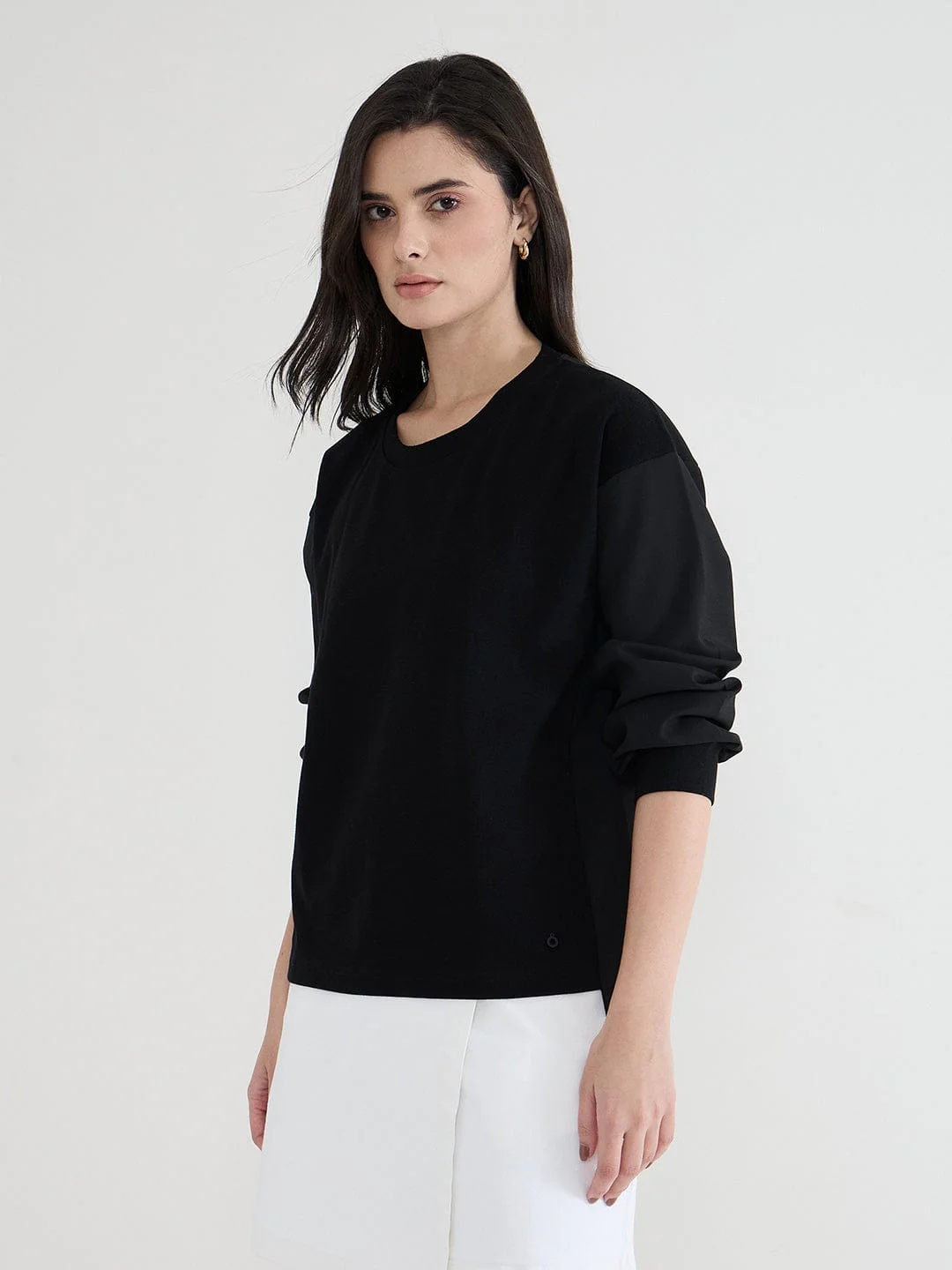 Iconic Women Black Solid Round Neck Boxy Fit T-Shirt - Image 3