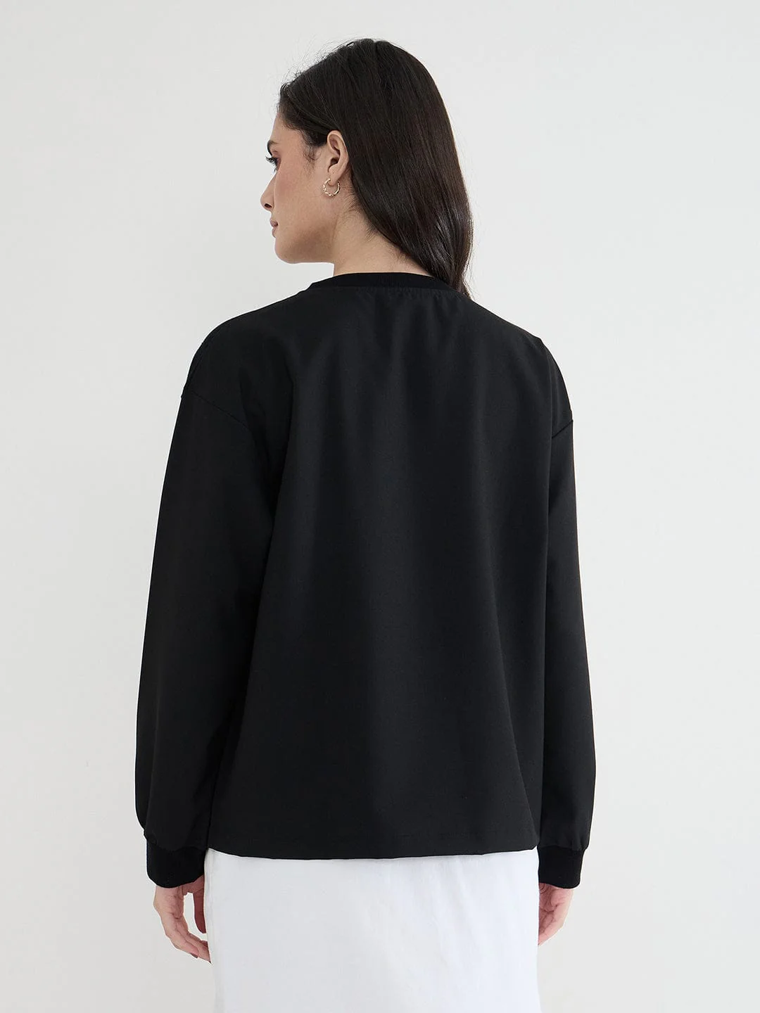 Iconic Women Black Solid Round Neck Boxy Fit T-Shirt - Image 5