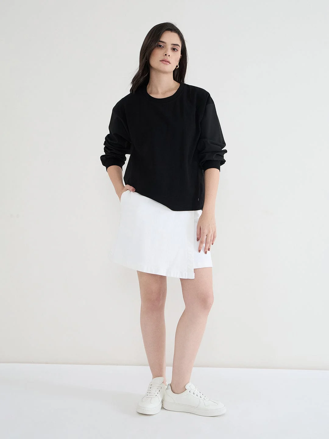 Iconic Women Black Solid Round Neck Boxy Fit T-Shirt - Image 6