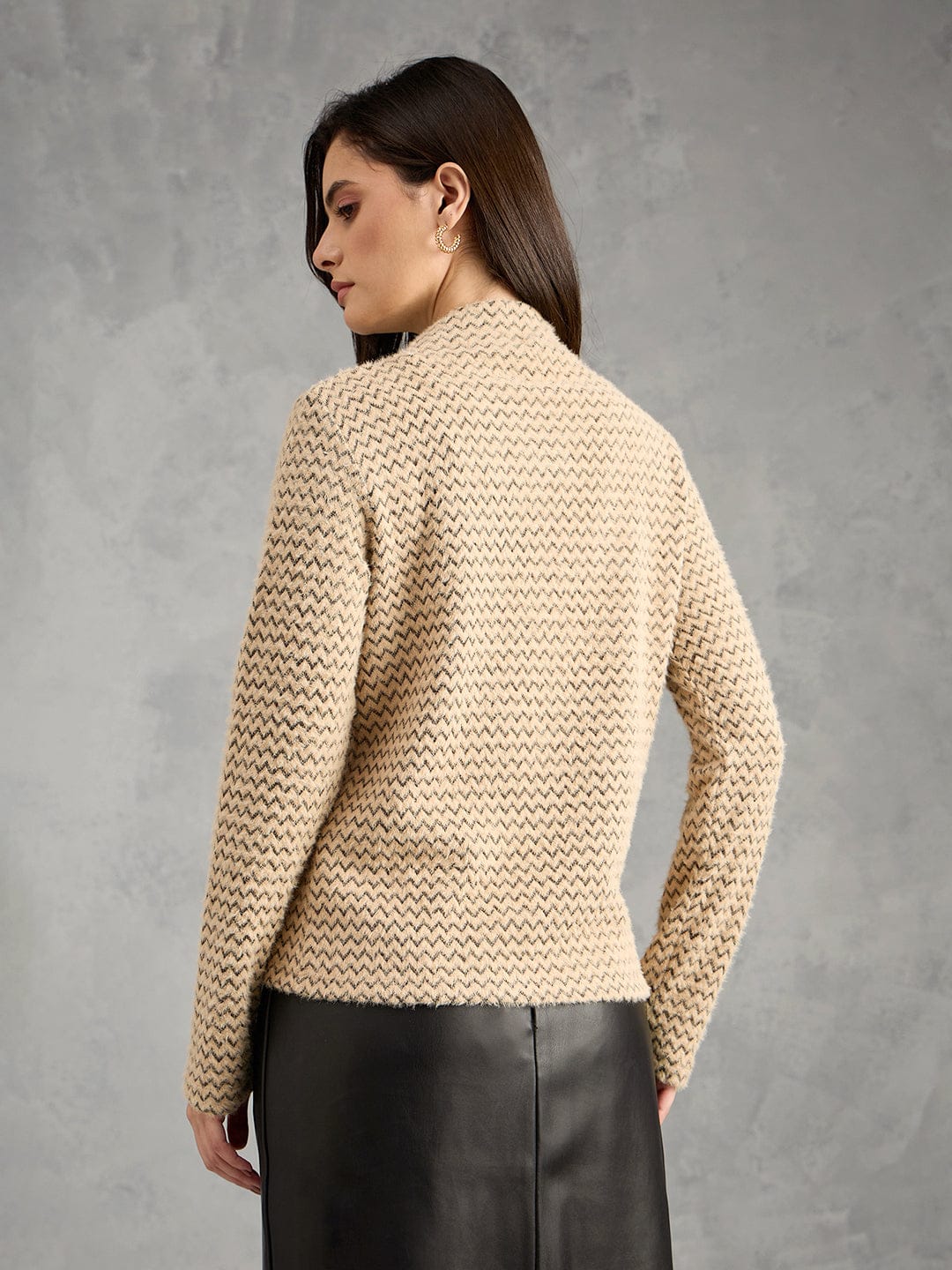 Iconic Women Brown Textured High Neck Sweater - Image 4