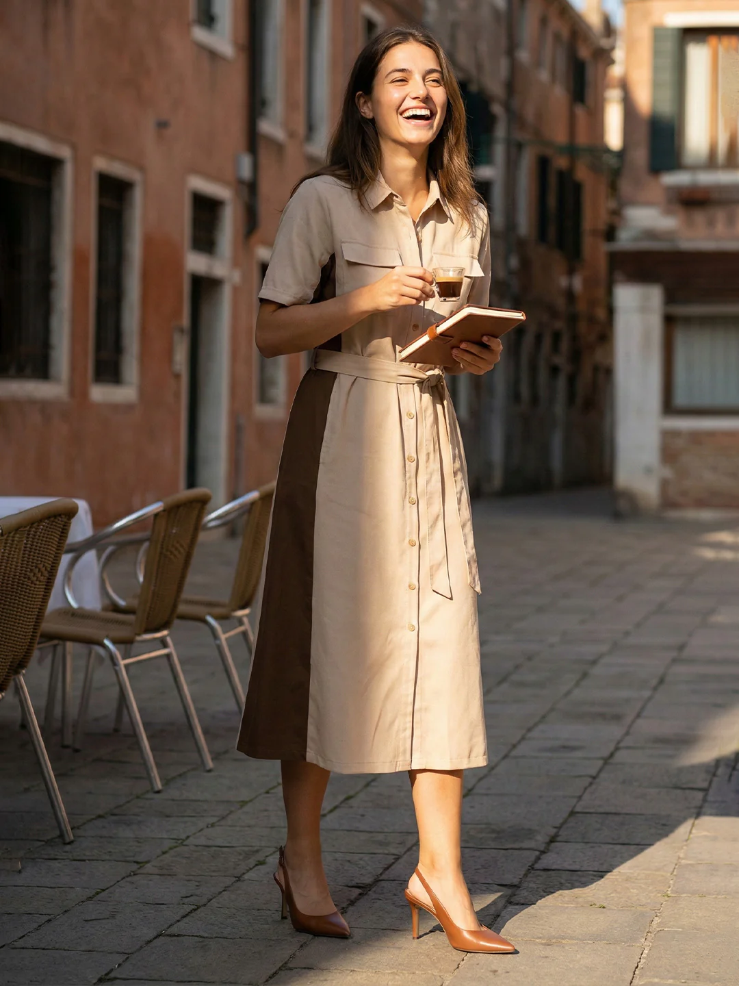 Iconic Women Beige Colorblock Regular Fit Dress