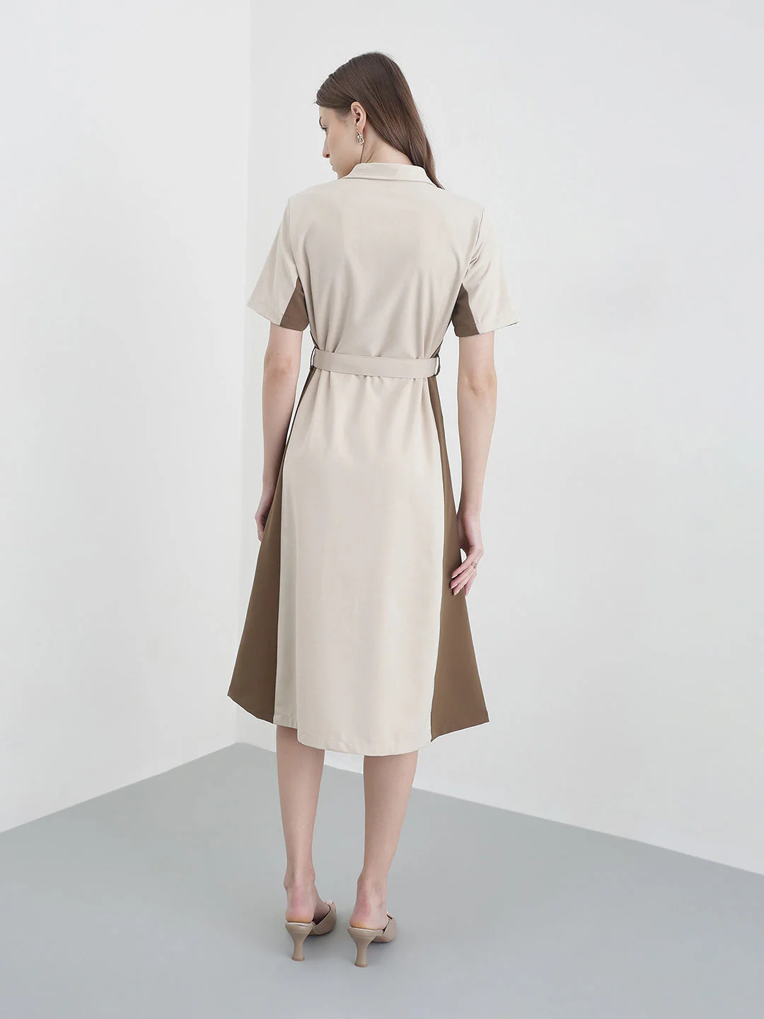 Iconic Women Beige Colorblock Regular Fit Dress - Image 4