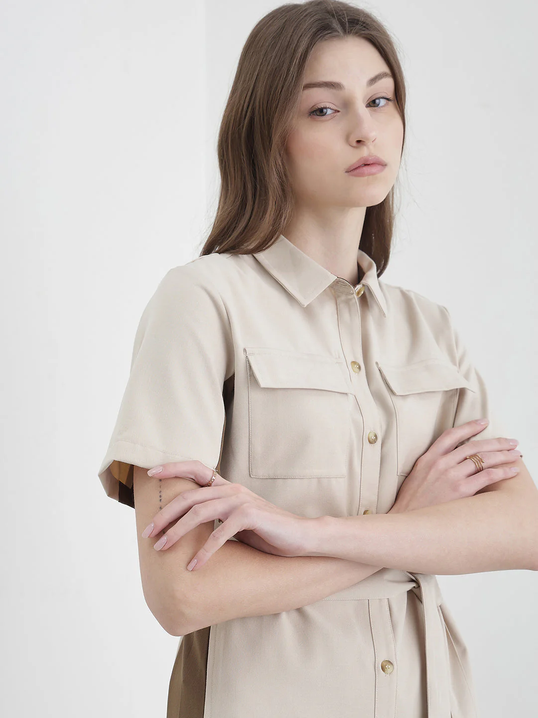 Iconic Women Beige Colorblock Regular Fit Dress - Image 6