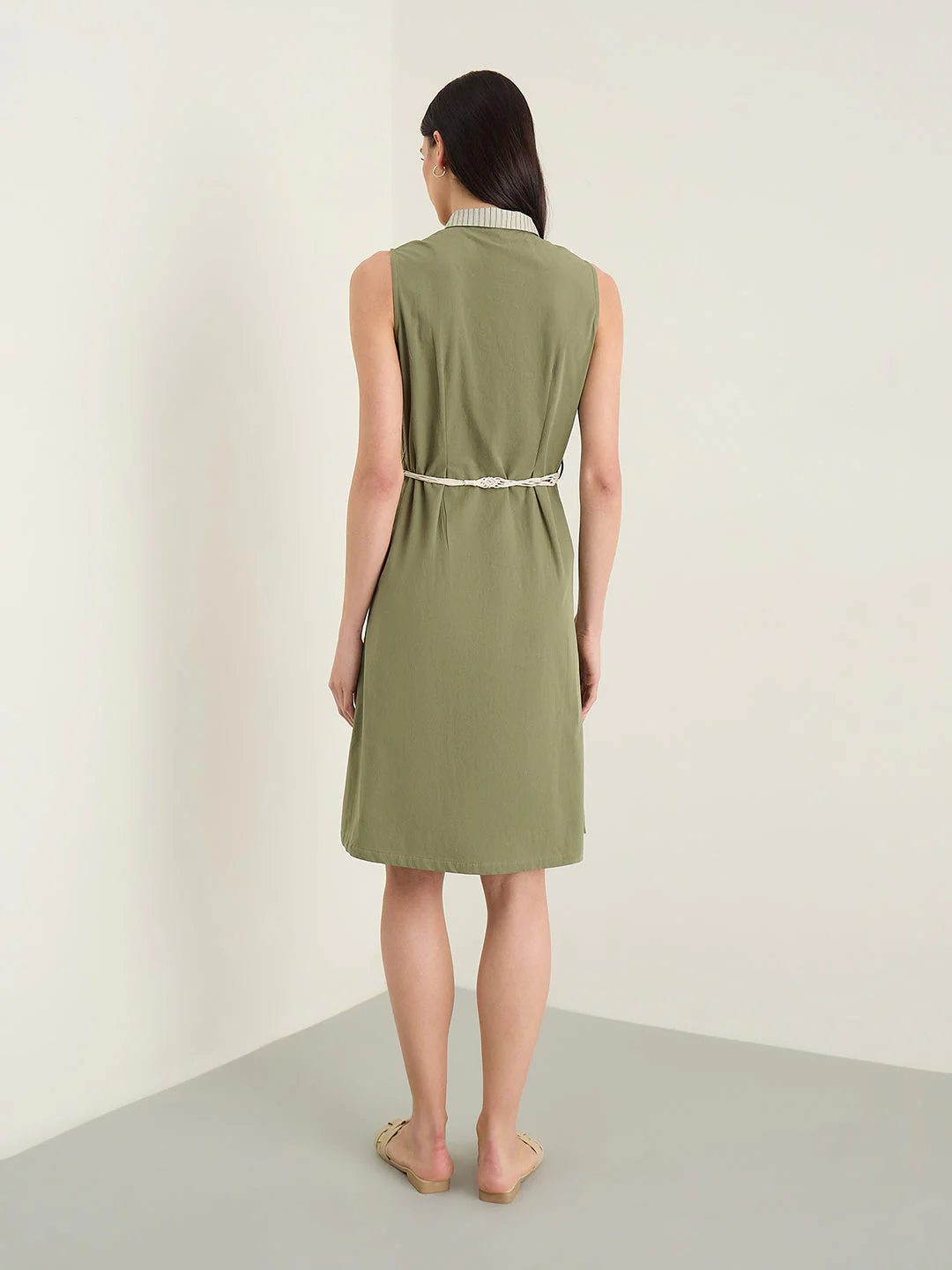 Iconic Women Olive Green Solid Regular Fit Pure Cotton Dress - Image 3