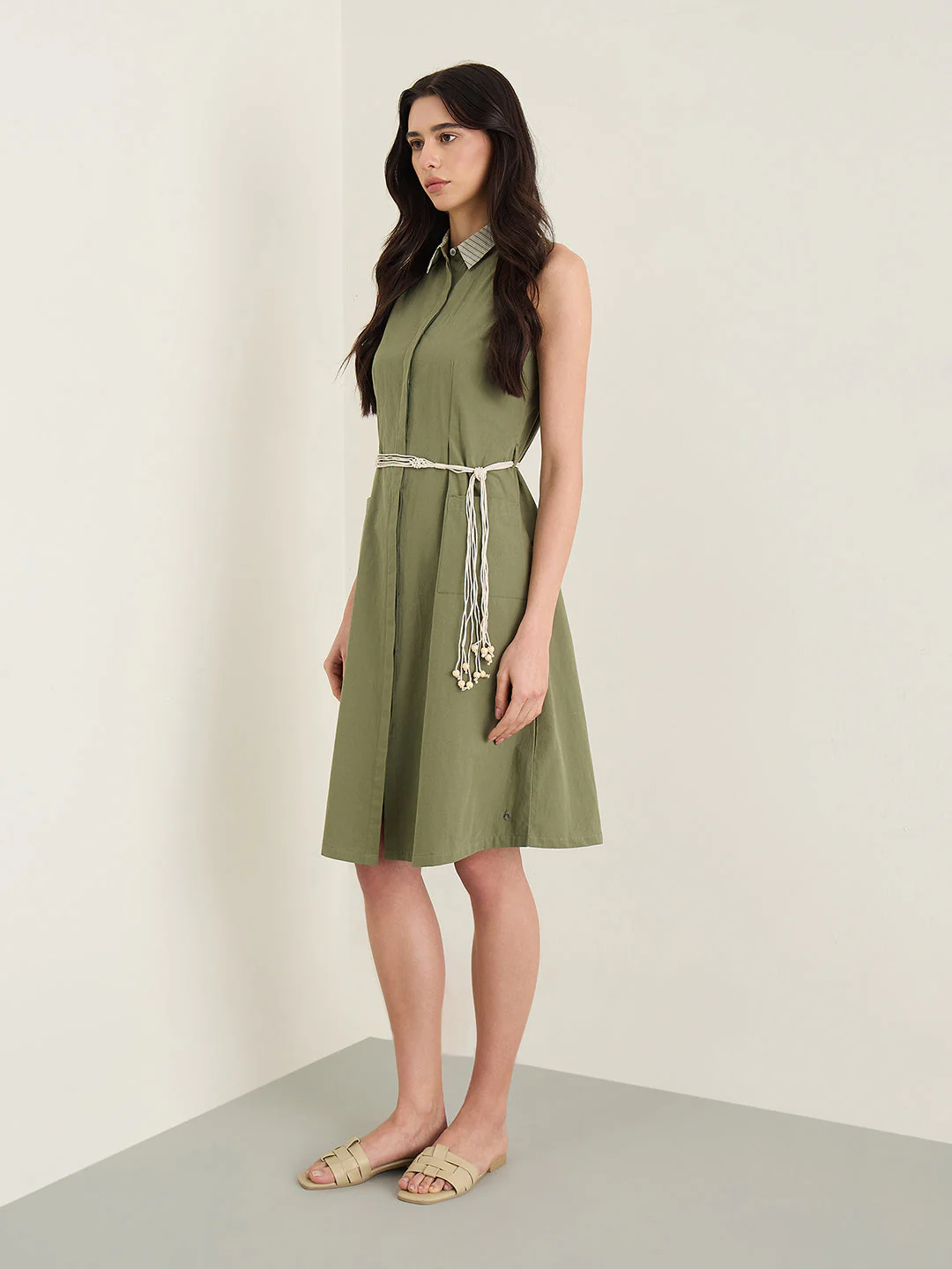 Iconic Women Olive Green Solid Regular Fit Pure Cotton Dress - Image 4