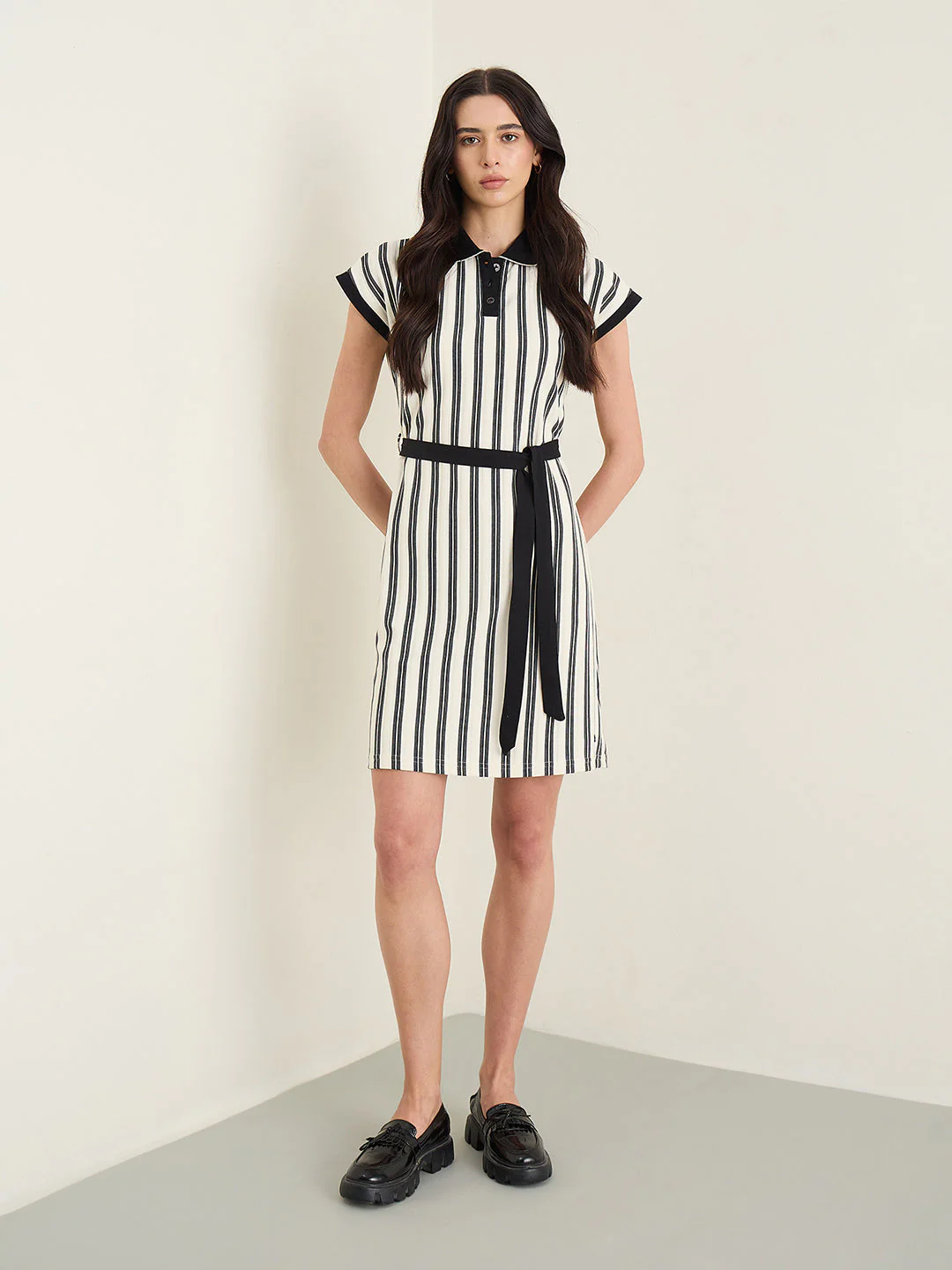 Iconic White Striped Stretchable Regular Fit Dress - Image 2