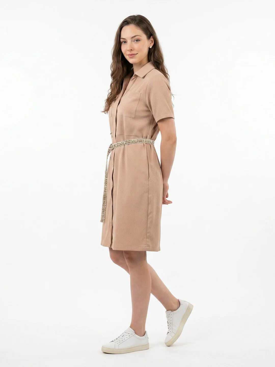 Iconic Women Beige Straight Fit Midi Shirt Dress - Image 4