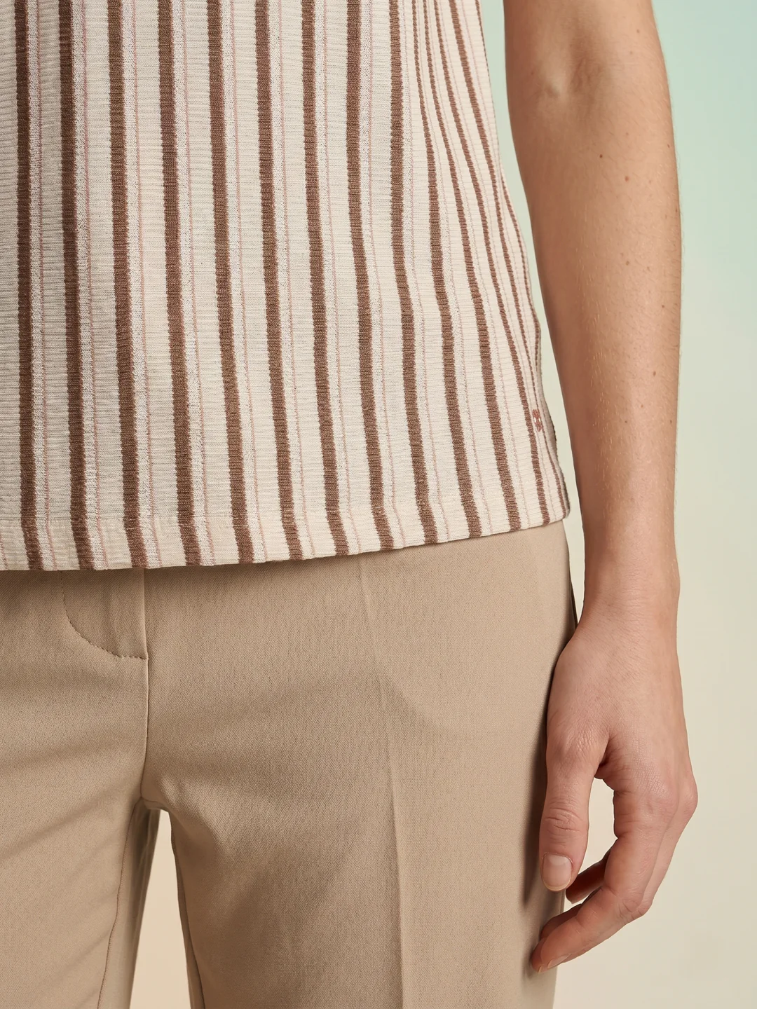 Iconic Women Cream Striped Regular Fit Polo T-Shirt - Image 4