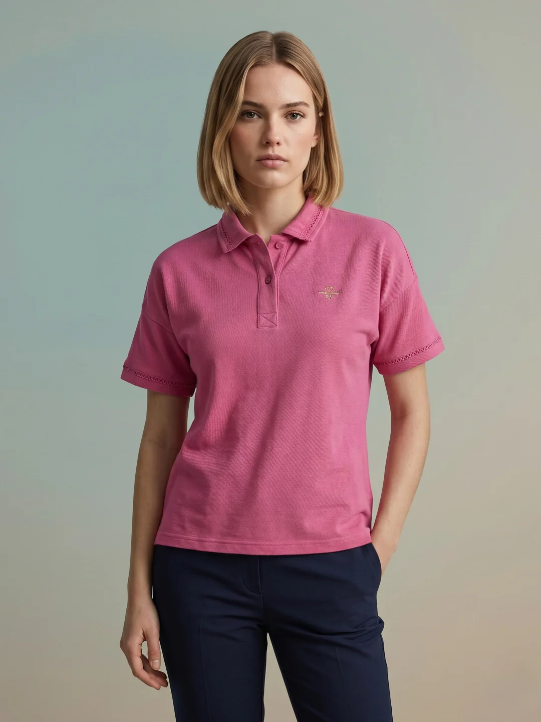 Iconic Women Pink Solid Regular Fit Polo T-Shirt - Image 2