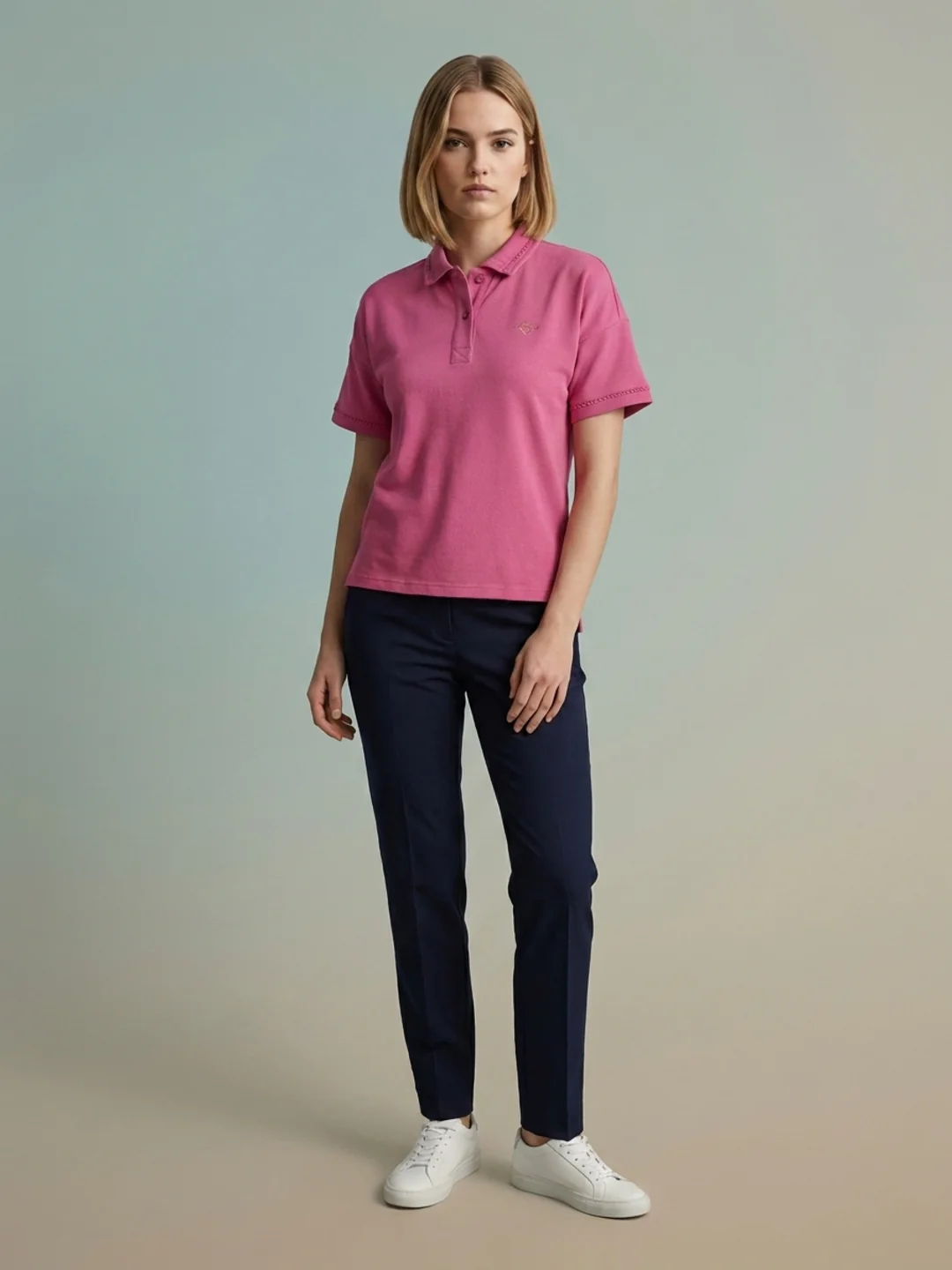 Iconic Women Pink Solid Regular Fit Polo T-Shirt - Image 5