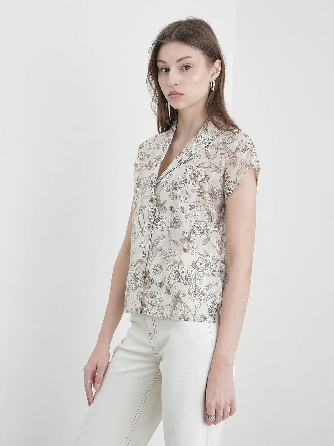 Iconic Women Cream Floral Loose Fit Shirt - Image 3