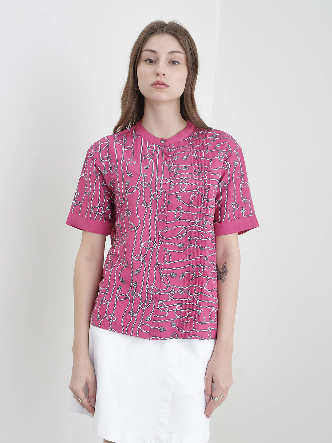Iconic Women Pink Printed Loose Fit Shirt